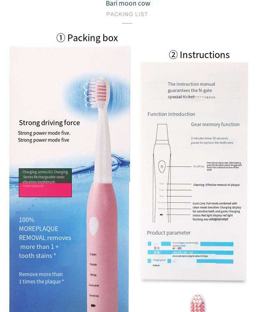 Pink  Rechargeable fully automatic waterproof sonic soft bristle toothbrush 32000 movement per minute