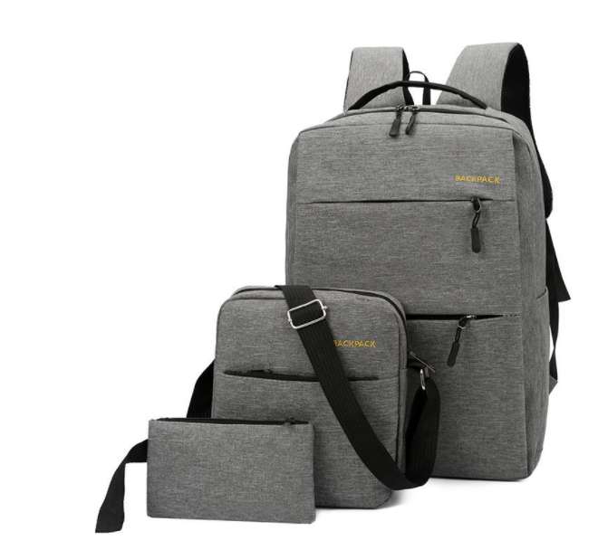 Light Grey Anti theft  backpack three-piece set School/Travel bag