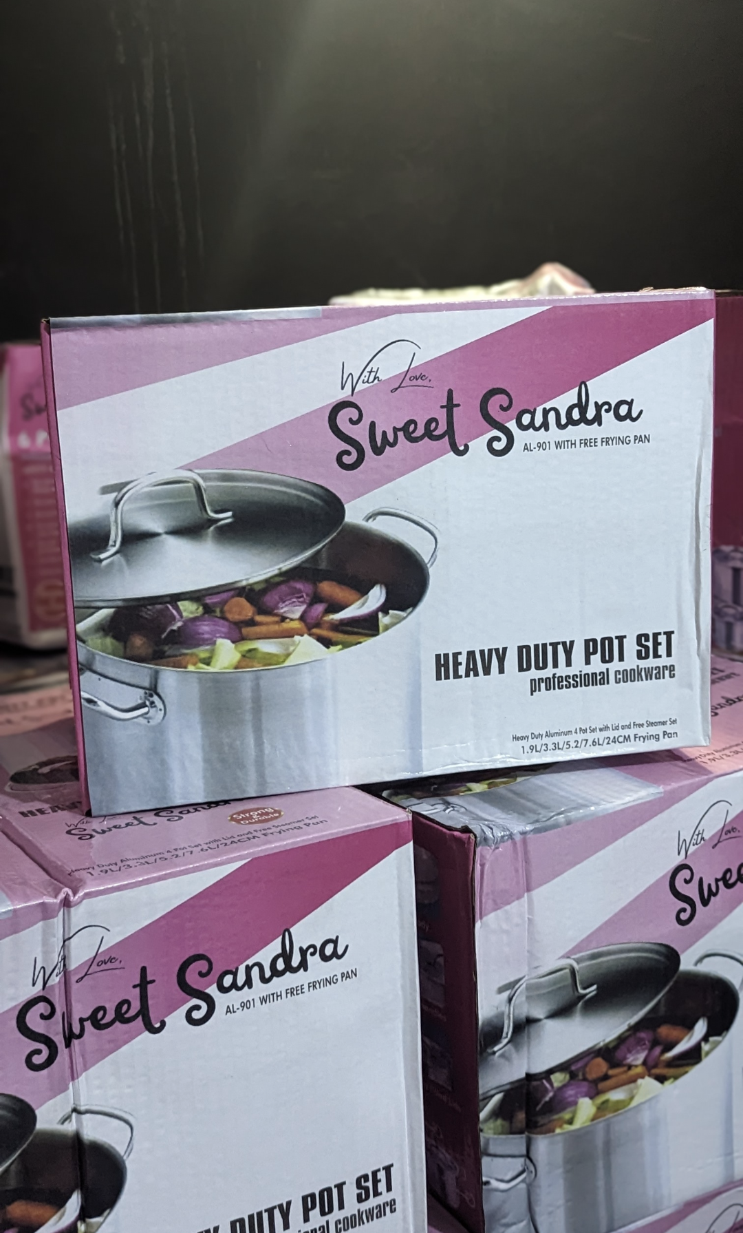 Sweet Sandra Heavy duty pot set (sizes 7/5/3/2liters pots + free frying pan)