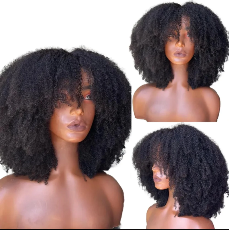 Black American Afro Kinky Curly Glueless 6x1 closure Front Human Hair Wig