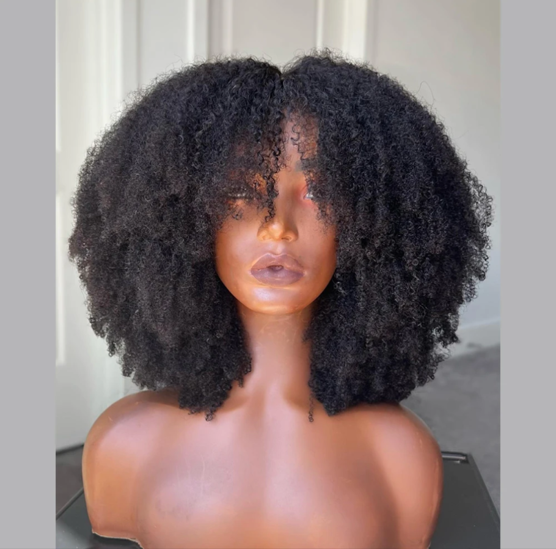 Black American Afro Kinky Curly Glueless 6x1 closure Front Human Hair Wig